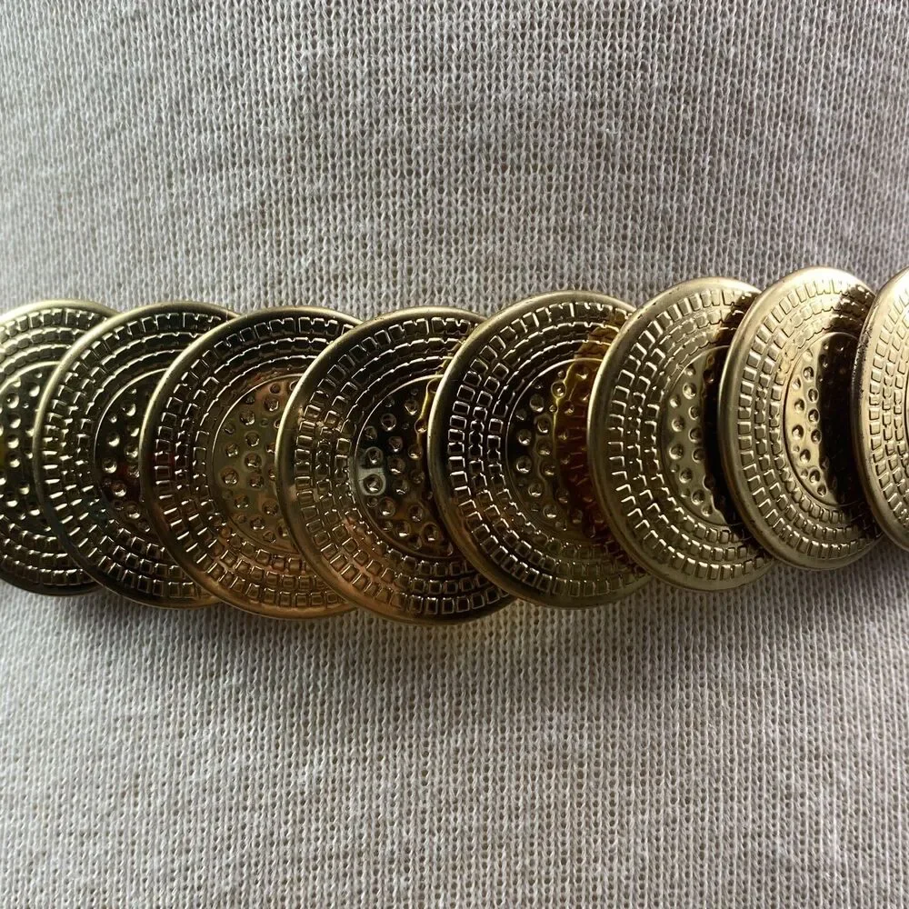 Vintage Gold Metal Coil Stretch Belt Women's One Size Medium Large Embossed USA